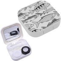 Portable Contact Lens Case Box Travel Kit Mirror + Bottle + Tweezers Container Holder [ Graphic Fish Sturgeon ]