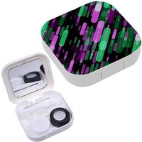 Portable Contact Lens Case Box Travel Kit Mirror + Bottle + Tweezers Container Holder [ Raster Diagonal Parallel Geometric ]