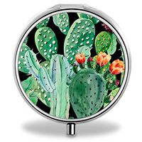 Cactus Pill Case, Round Stainless Drug Organizer Container Medicine Cover for Pocket Daily&Weekly