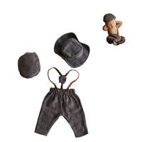 3pcs Monthly Baby Photography Outfits Newborn Boy Photo Posing Props Crochet Gentleman Rompers Cap Suit