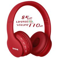 Midola Volume Limited 85dB Kids Headphone Bluetooth Wireless Over Ear Foldable Stereo Sound Noise Protection Headset with AUX 3.5mm Cord Mic for Boys Girls Cellphone Ipad Tablets TV Notebook Red