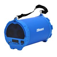 2BOOM BX390 BASS KING Wireless Bluetooth Portable Outdoor Boombox Speaker, 4" Subwoofer, FM Radio, SD Card Slot, USB Output, Aux Input, LED Display - Blue