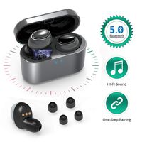 Mini Bluetooth 5.0 Wireless Earbuds Headphones Wireless HiFi Stereo Sound in-Ear Sweatproof Earphone with Built-in Mic and Charging Case
