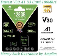 128GB Micro SD Card Plus Adapter - Amplim V30 A1 100MB/s 667X MicroSDXC Memory Card Pack 128 GB (Class 10 U3 UHS I XC) MicroSD Card 128G SDXC TF Card - Cell Phone, Nintendo, Camera, GoPro, Fire, DJI