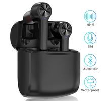 True Wireless Headphones, HopoFit HFT-11 Bluetooth 5.0 Earbuds with Mic,5 Hours Playtime,IPX5 Waterproof Smart Touch Control in-Ear Stereo,Wireless Charger Portable Charging Case (Black)