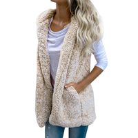 perfectCOCO Womens Vest Winter Warm Hoodie Coat Casual Lightweight Faux Fur Outwear Cardigan Outercoat Beige