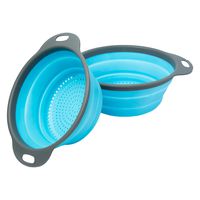 Colander Set - 2 Collapsible Colanders (Strainers) Set By Comfify - Includes 2 Folding Strainers Sizes 8" - 2 Quart and 9.5" - 3 Quart Blue and Grey