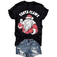 Christmas Shirts for Women's Christmas Santa Claws Short Sleeve Round Neck T Shirt Funny Christmas Graphic Tee Tops Black