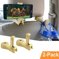 Car Hooks Car Seat Back Hooks with Phone Holder,Car Hooks 3-in-1 Universal Vehicle Car Headrest Hooks Hanger with Lock and Phone Bracket for Holding Phones and Hanging Bag, Beige