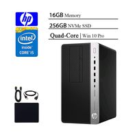 HP ProDesk 600 G3 2019 Flagship Micro Desktop Business Tower PC, Intel Core i5-7500T Quad-Core 2.7GHz, Up to 3.3 GHz, 16GB RAM, 256GB NVMe SSD, USB-C, DisplayPort, Windows 10 Pro w/HESVAP Accessories