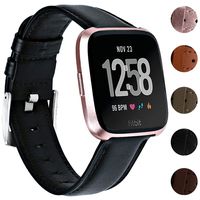 Replacement Bands Compatible for Fitbit Versa/Versa 2 / Versa Lite/Versa Special Edition, VOMA Genuine Leather Band Replacement Accessories Strap Women Men Black