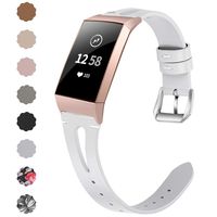 NANW Leather Bands Compatible with Fitbit Charge 3/Charge 3 SE, Slim Genuine Leather Band Replacement Accessories Strap Women Man Wristbands, Large Small