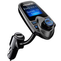 VicTsing Bluetooth FM Transmitter, Wireless In-Car Radio Transmitter Adapter /w USB Port, Support AUX Input 1.44 Inch Display TF Card Slot - Silver Grey