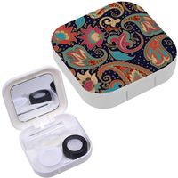 Portable Contact Lens Case Box Travel Kit Mirror + Bottle + Tweezers Container Holder [ Paisley Ethnic Decorative ]