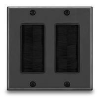 BATIGE 2 GANG Brush Wall Plate Anti-dust Wall Mount Panel Cable Pass Through for Wires Cable Access Strap Wall Socket Plug Port (2 GANG (1 Pack), Black)