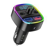 Nulaxy Bluetooth FM Transmitter for Car, QC3.0 & 7 Colors LED Backlit Car Radio Bluetooth Adapter Music Player Hands Free Car Kit with SD Card Slot, Supports USB Flash Drive - NX10 (Black)