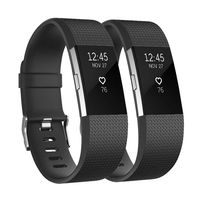 Fundro Replacement Bands Compatible with Fitbit Charge, 2 Pack Soft Accessory Replacement Wristband Strap Classic Large Small Band for Fitbit Charge 2 (Black/Black, Small (5.5"-6.7"))