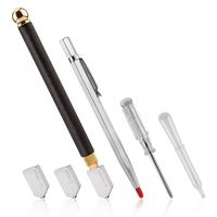 SAVITA 6pcs Glass Cutter Tool Set Metal Glass Tile Cutting Pencil Oil Feed Carbide Tip with 2 Bonus Blades and Oil Dropper and Screwdriver, 2mm-20mm