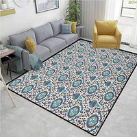 YucouHome Floral Area Rug Mat Pad, Traditional Arabic Ornament with Little Blossoms Moroccan Oriental Culture Elements, Durable Rugs - Living, Dinning, Office, Rooms & Bedrrom, Hallway Carpet(3'x 8')