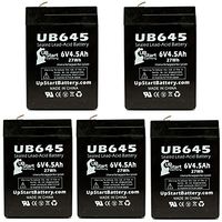 5 Pack Replacement for Union MX-06040 Battery - Replacement UB645 Universal Sealed Lead Acid Battery (6V, 4.5Ah, 4500mAh, F1 Terminal, AGM, SLA) - Includes 10 F1 to F2 Terminal Adapters