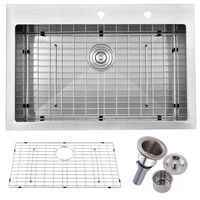 Friho 33"x 22" Inch 18 Gauge Commercial Large Topmount Drop-in Single Bowl Basin Handmade SUS304 Stainless Steel Kitchen Sink,Brushed Nickel Kitchen Sinks With Dish Grid and Basket Strainer