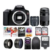Canon EOS Rebel SL3 DSLR 4K Camera (Black) Bundle w/EF-S 18-55mm f/3.5-5.6 is II and EF 75-300mm f/4-5.6 III Double Zoom Len Kit with (2) 32GB SD Cards Advanced Travel Kit