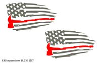 UR Impressions Gry 3.6in. Thin Red Line Fireman's Axe - Tattered American Flag 2-Pack Decal Vinyl Sticker Graphics for Cars Trucks SUV Vans Walls Windows Laptop|Gray & RED|3.6 X 2.1 Inch|URI697-G