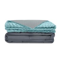 Quility Premium Adult Weighted Blanket & Removable Cover | 15 lbs | 86"x92" | for Individual or Couples Between 100-140 lbs | Queen Size Bed | Premium Glass Beads | Cotton/Minky | Grey/Aqua Color