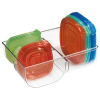 mDesign Food Storage Container Lid Holder, 3-Compartment Plastic Organizer Bin for Organization in Kitchen Cabinets, Cupboards, Pantry Shelves - Clear
