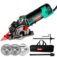Mini Circular Saw, HYCHIKA Compact Circular Saw Tile Saw with 3 Saw Blades 4A Pure Copper Motor, 3-3/8"4500RPM Ideal for Wood, Soft Metal, Tile and Plastic Cuts, Laser Guide, Scale Ruler