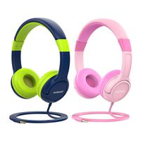 AUSDOM K1 Kids Headphones for Girls Boys, 3.5mm Jack Wired Headphones for Kids Teens On-Ear with Limited Volume, Adjustable Band, Children Friendly Material for School Tablet Kindle iPad PC-2 Pack