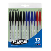 BAZIC Pure Assorted Color Stick Pen (12/Pack) (Case of 24)