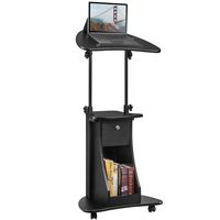Kealive Adjustable Rolling Laptop Cart Sit-to-Stand Rotatable Wood Panel Teacher Podium Desk Steel Frame, Mobile Standing Lectern Laptop Cart with Storage and Wheels for Church School Speech, Black