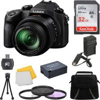 Panasonic LUMIX DMC-FZ1000 Digital Camera 32GB Accessory Bundle Includes: Lumix DMC-FZ1000 4K QFHD/HD 16X Long Zoom Digital Camera (Black), Carry Case, 32GB High Speed Memory Card, Battery & More