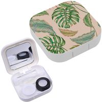 Portable Contact Lens Case Box Travel Kit Mirror + Bottle + Tweezers Container Holder [ Floral Tropical ]