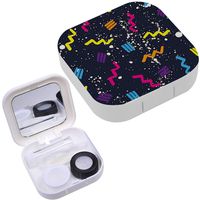 Portable Contact Lens Case Box Travel Kit Mirror + Bottle + Tweezers Container Holder [ Girls Boys Geometric ]