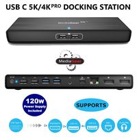MediaGear USB C 5K/4K Pro Docking Station with 100W Laptop Power Delivery: Dual DisplayPort, USB 3.0/2.0, Ethernet, Audio Bundle w/ 120W AC Adapter, C-C Cable, DP to HDMI Adapter for Mac & Windows OS