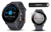 Garmin vivoactive 3 Music GPS Watch Power Bundle | with HD Screen Protectors (x4) & PlayBetter USB Portable Charger | Spotify, Activity/Fitness Tracking, Garmin Pay (Music - Granite Blue/Rose Gold)