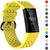 Velavior Breathable Bands for Fitbit Charge 3/ Charge3 SE, Waterproof Silicone Sports Band with Air Holes, Adjustable Replacement Wristbands for Women Men Small Large (Large, Yellow)