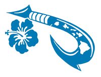UR Impressions ABlu Hawaiian Islands Maui Hook with Hibiscus Flower Decal Vinyl Sticker Graphics Cars Trucks SUV Vans Walls Windows Laptop Tablet|Azure Blue|6 X 4.4 Inch|JJURI129