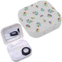 Portable Contact Lens Case Box Travel Kit Mirror + Bottle + Tweezers Container Holder [ Watercolor Decorative Exotic Leaves ]