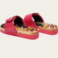 DMMSS Natural Agate Stone Massage Slippers Acupressure Foot Massage Shoes, red, 37