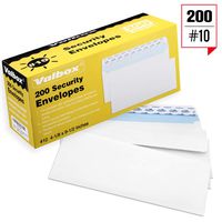 ValBox 200 Count #10 Self-Seal Security Envelopes, Windowless Design, Security Tint Pattern for Secure Mailing Envelopes, 4-1/8x9-1/2 Inches, White, Business Envelopes