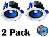 Yamaha Custom Easy-to-install In-Ceiling Full Range Open Back 90 watts Mini Speaker Set (Pair of 2) with a 4" Double-Layered Cone Woofer + 50 feet of 16 Gauge Speaker Wire