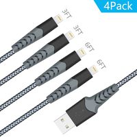 Aoshitai MFi Certified Lightning Cable 4 Pack [3/3/6/6FT] -Nylon Braided iPhone Charging Cable Cord Compatible iPhone Xs/Max/XR/X/8/8Plus/7/7Plus/6S/6S Plus/SE, iPad and iPod - Grey