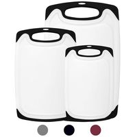 HOMWE Kitchen Cutting Board (3-Piece Set) | Juice Grooves w/Easy-Grip Handles | BPA-Free, Non-Porous, Dishwasher Safe | Multiple Sizes (Set of Three, Black)