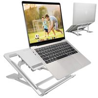 ELZO Adjustable Laptop Stand, Aluminum Laptop Riser, Ventilated Portable Ergonomic Desktop Holder Stand Compatible with Apple MacBook, Air, Pro, Dell, HP, Samsung, Lenovo, Laptops up to 17" (Silver)
