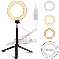 Eachbid 6" Selfie Ring Light with Tripod Stand Mini LED Camera Light with Cell Phone Holder Desktop LED Lamp with 3 Light Modes for Live Stream/Makeup/Video/Photography