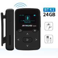 Mymahdi Sport Music Clip,24 GB Bluetooth MP3 Player with FM Radio Voice Record Function,Black with LCD Screen and MicroSDHC Card Slot,Sweatproof Silicone Case,Support up to 128 GB