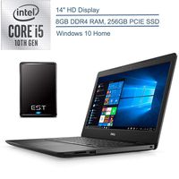 2020 Dell Inspiron 14" Laptop Computer, 10th Gen Intel Quad-Core i5 1035G4 Up to 3.7GHz (Beat i7-7500u), 8GB DDR4 RAM, 256GB PCIe SSD, 802.11ac WiFi, Windows 10, EST 500GB External Hard Drive